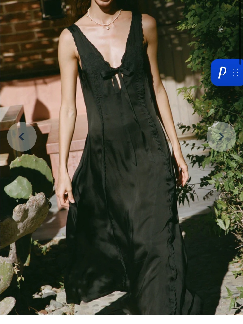 Ciao Lucia Black Silk Lace-Trim Slip Dress with Front Tie